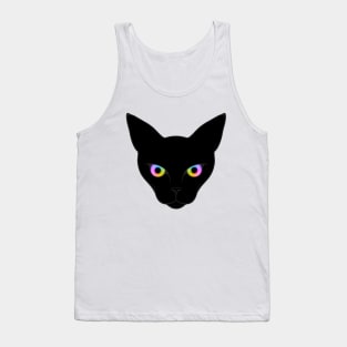 Striking Black Cat Face with Multi Coloured Eyes Tank Top